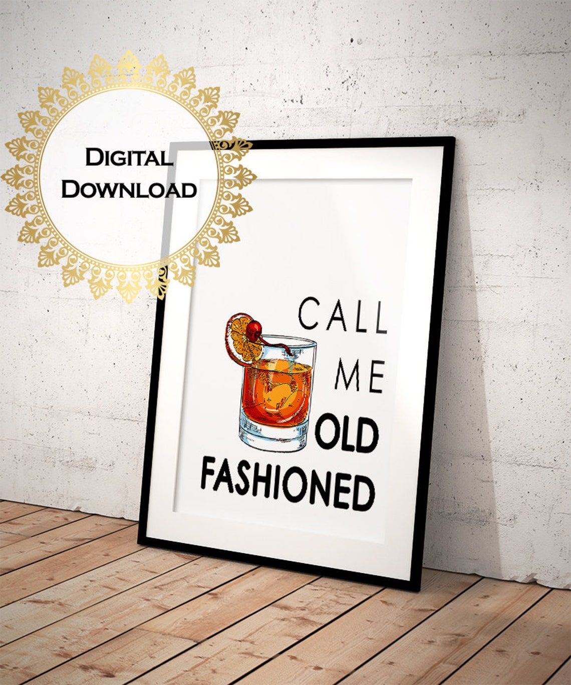 Call Me Old Fashioned Cocktail Glass Illustration Decor Poster - Image 2