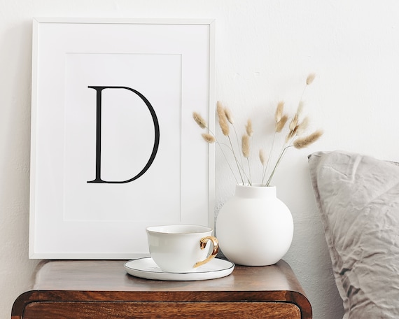 Minimalist Letter D Monogram Typography Black and White Art Print