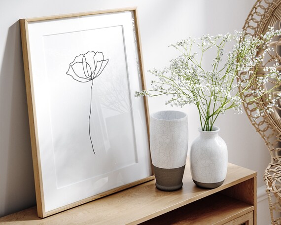 Single Line Poppy Line Art Print, Minimalist Floral