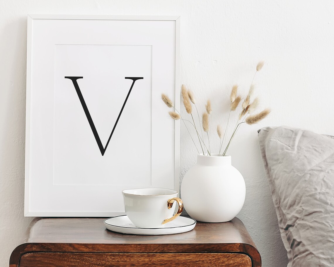 Letter V Serif Initial Monogram Minimalist Typography Art Print