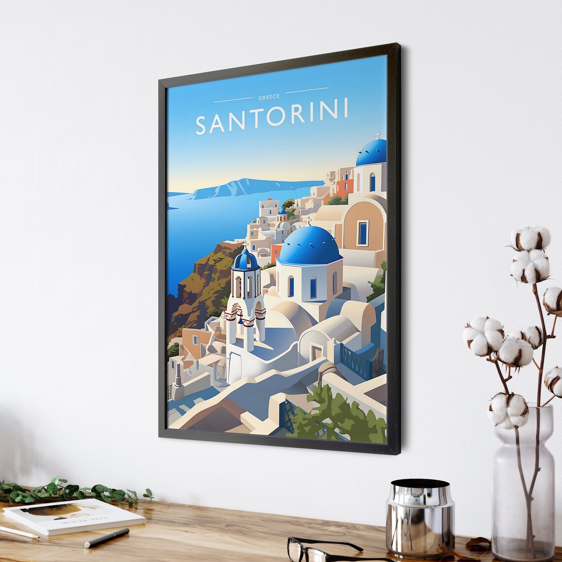 Santorini Travel Poster, Greece Travel Art Print - Image 4