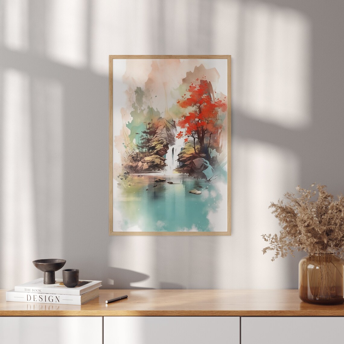 Japanese Waterfall Landscape Art Print, Oriental Style - Image 4