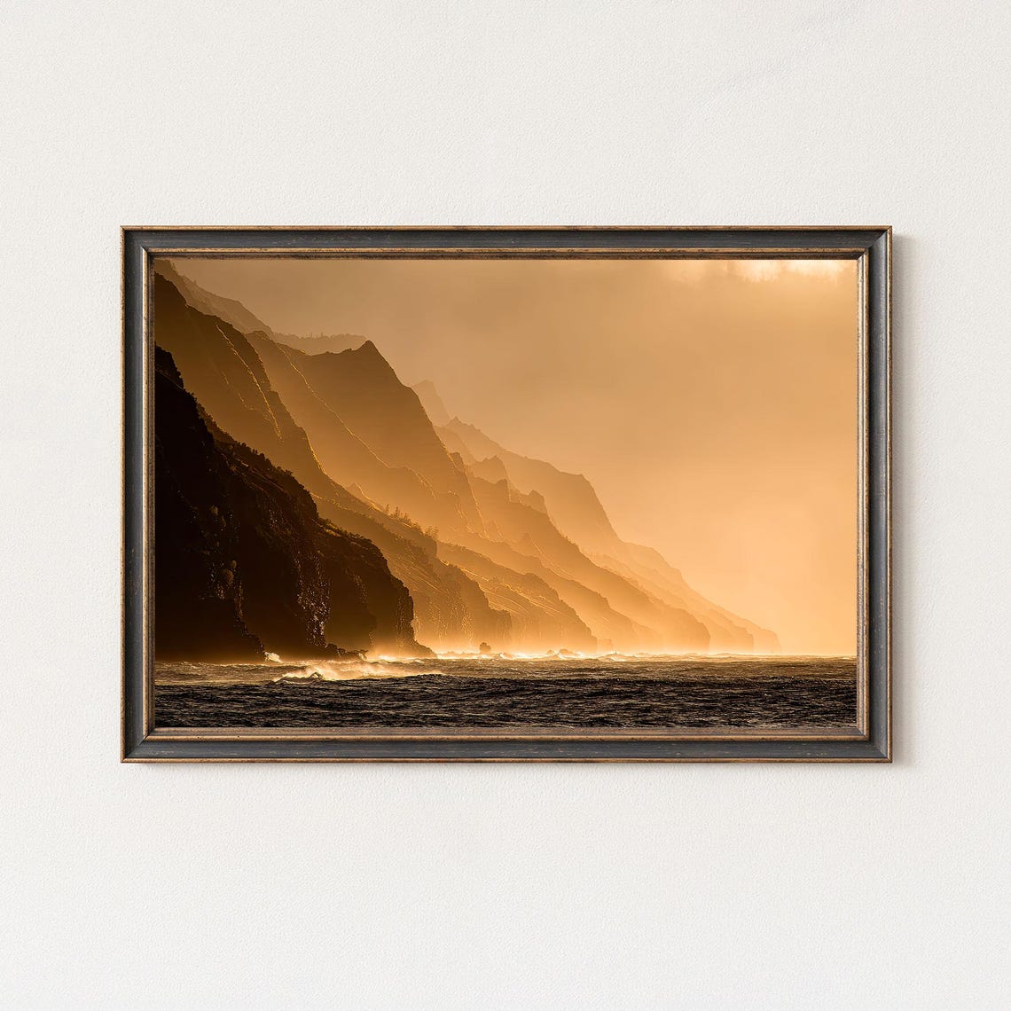 Na Pali Coast Hawaii Golden Hour Cliffs Ocean Silhouette Photo Poster