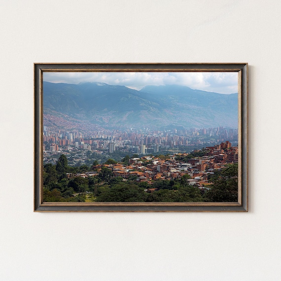 Medelln Skyline Wall Art Colombia Cityscape Print Mountain Valley Landscape Decor