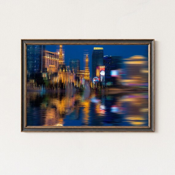 Las Vegas Strip Abstract Print Night Skyline Wall Art Neon City Reflection