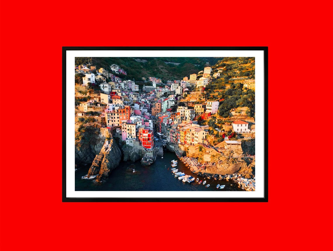 Riomaggiore Italy Cinque Terre Harbor Sunset Village Photo Print