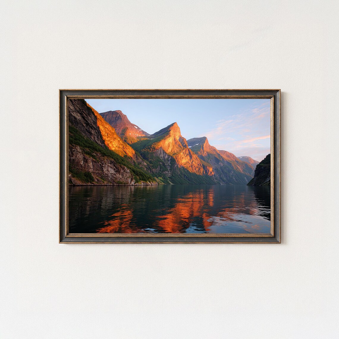 Geirangerfjord Norway Golden Sunset Fjord Mountains Photography Poster