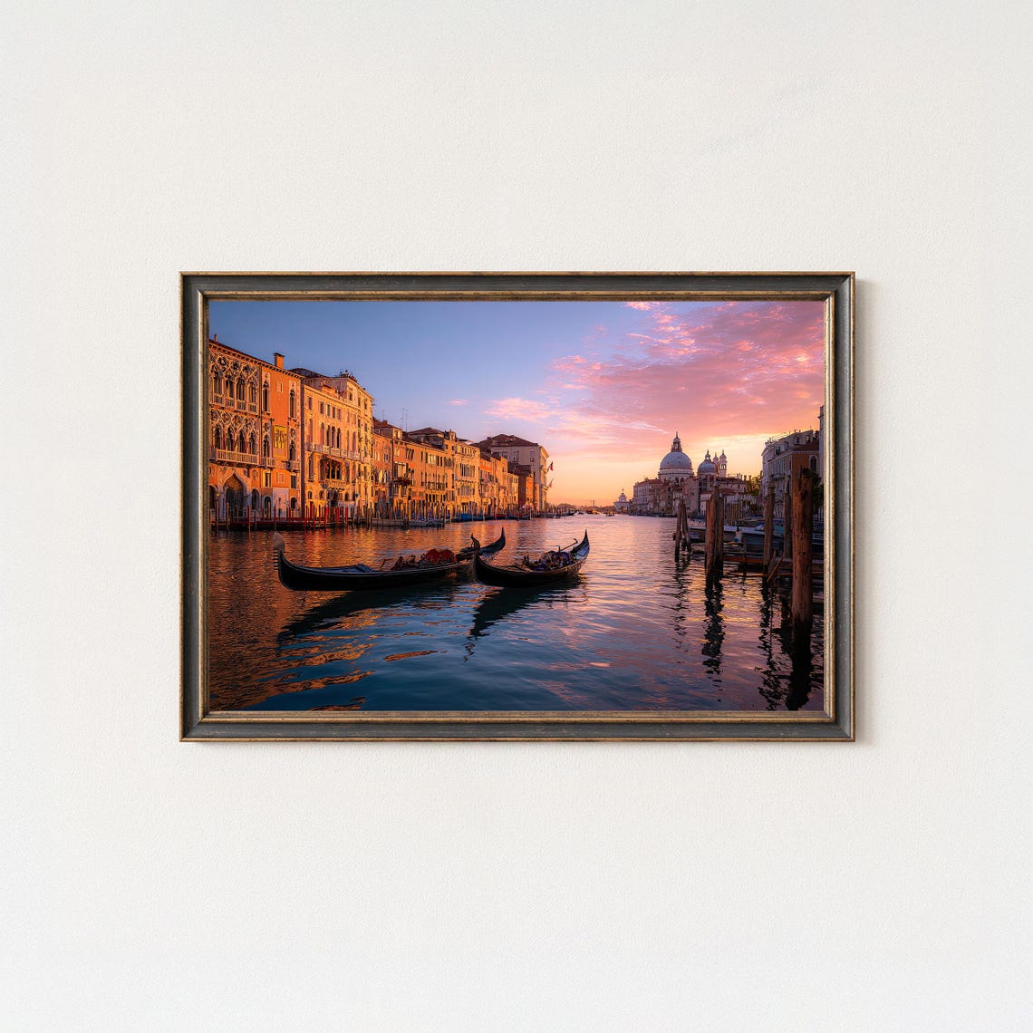 Venice Grand Canal Sunrise With Gondolas And Basilica Dome Poster