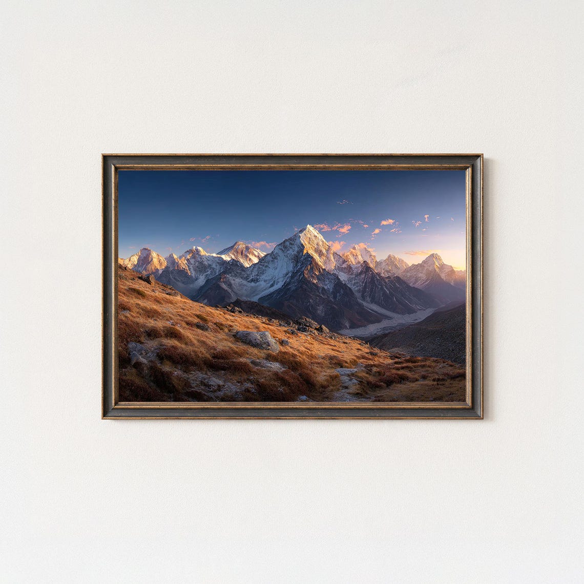 Snow Capped Himalayan Peaks Glowing at Sunrise Mountain Range Poster