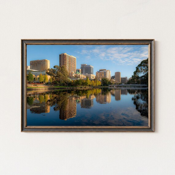 Adelaide Riverbank Skyline Print Sunset Cityscape Photography Wall Art