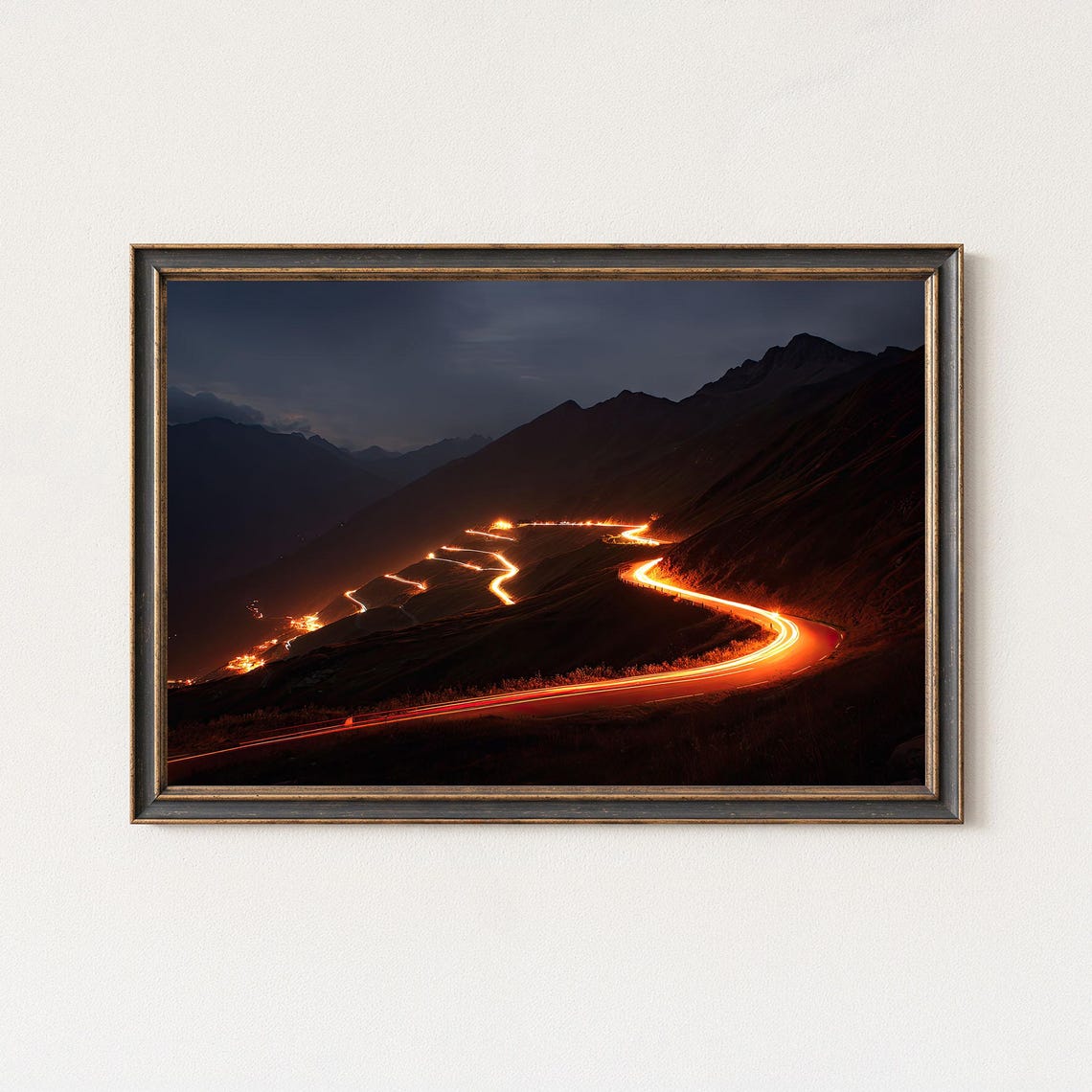 Swiss Alps Furka Pass Night Serpentine Road Light Trails Poster