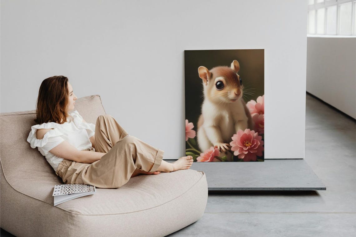 Baby Squirrel Wall Art Home Decor Cute Animal Painting Living Room Art - Image 3