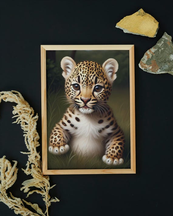 Baby Leopard Wall Art Home Decor Cute Animal Painting Living Room Art