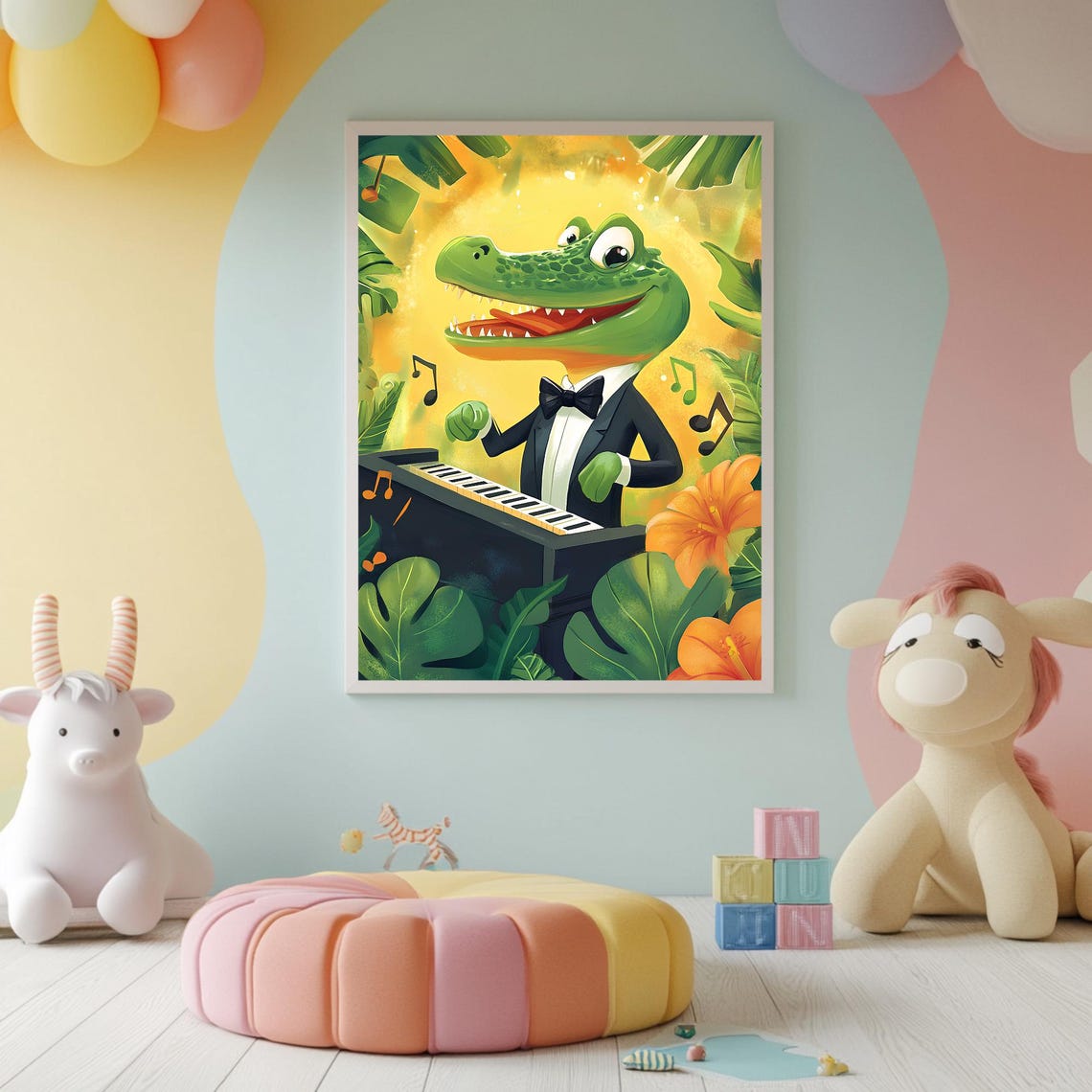 Funny Crocodile Pianist Tuxedo Bow Tie Jungle Music Notes Poster - Image 2