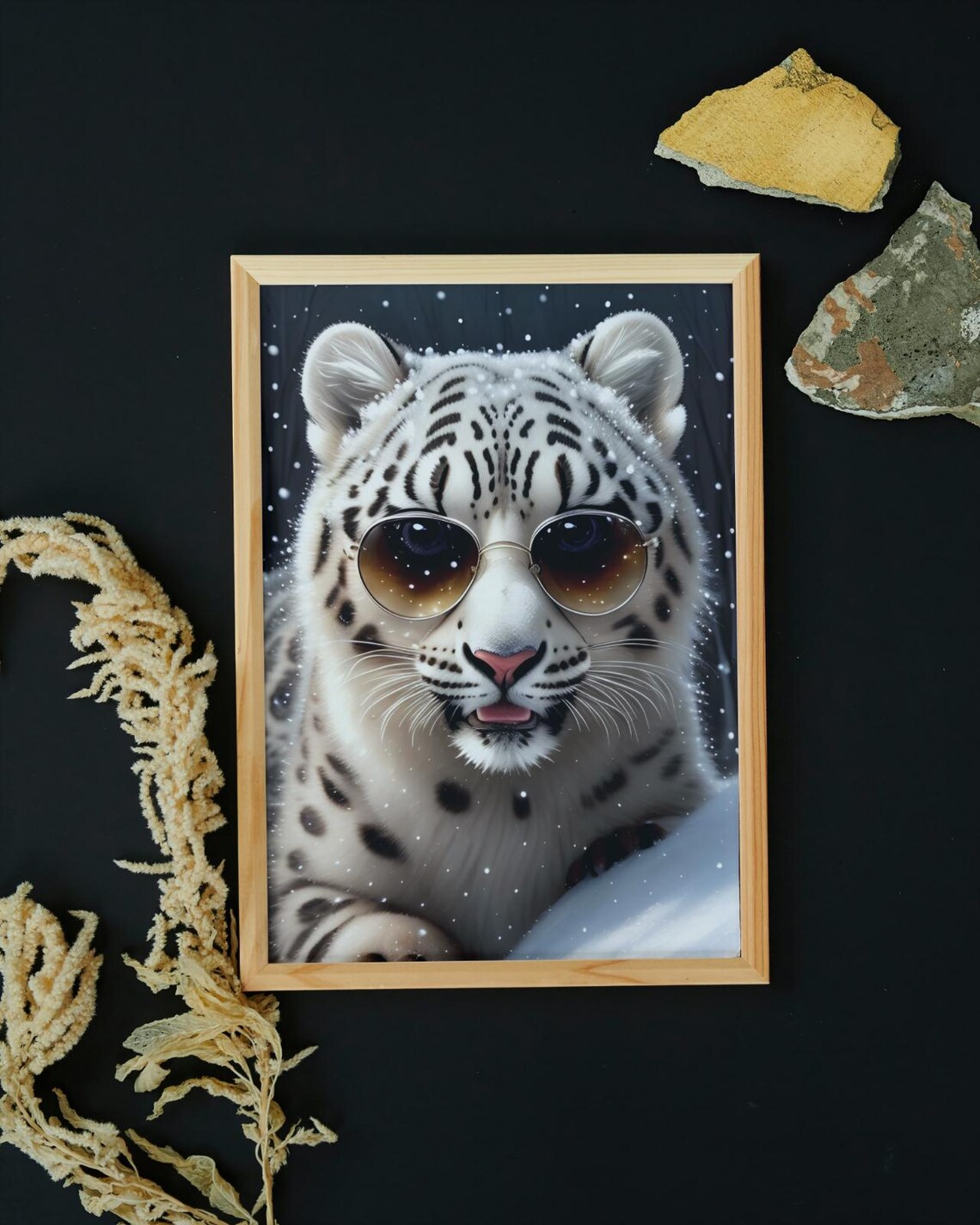 Baby Snow Leopard Wearing Sunglasses Winter Cool Wild Cat Wall Art Poster