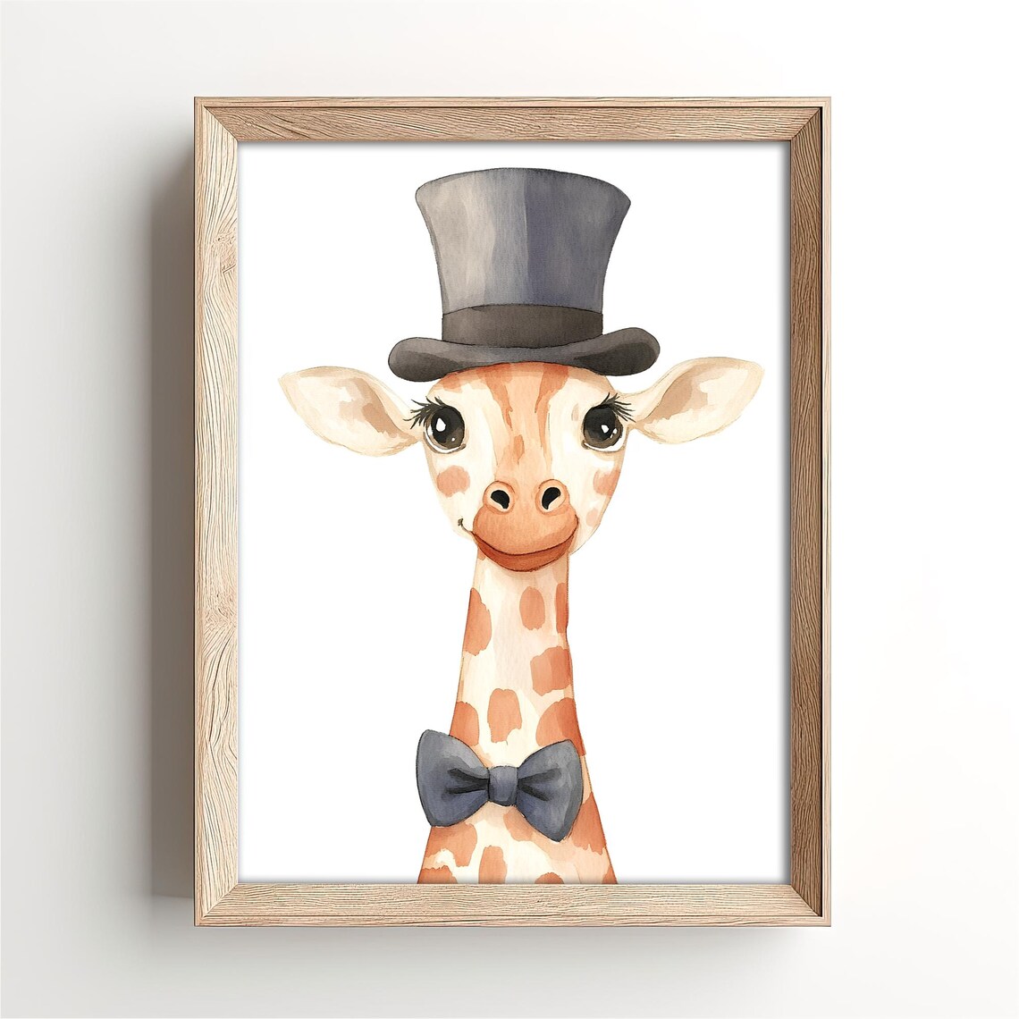 Baby Giraffe Wearing Top Hat and Bow Tie Watercolor Art Poster