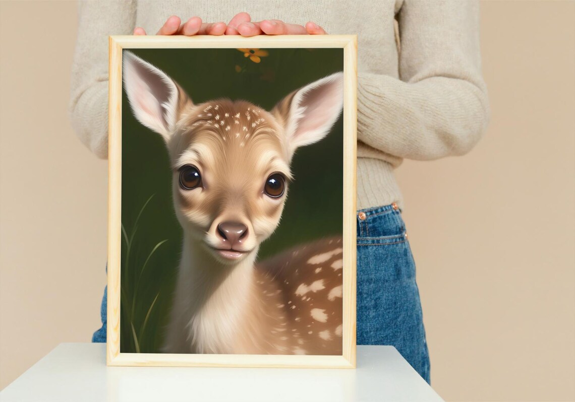 Cute Baby Deer Fawn Big Brown Eyes Woodland Forest Portrait Poster - Image 5