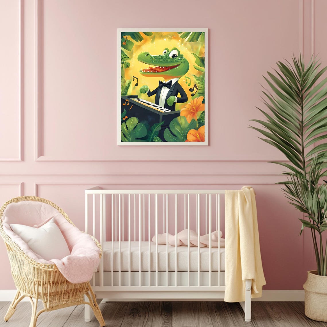 Funny Crocodile Pianist Tuxedo Bow Tie Jungle Music Notes Poster - Image 4