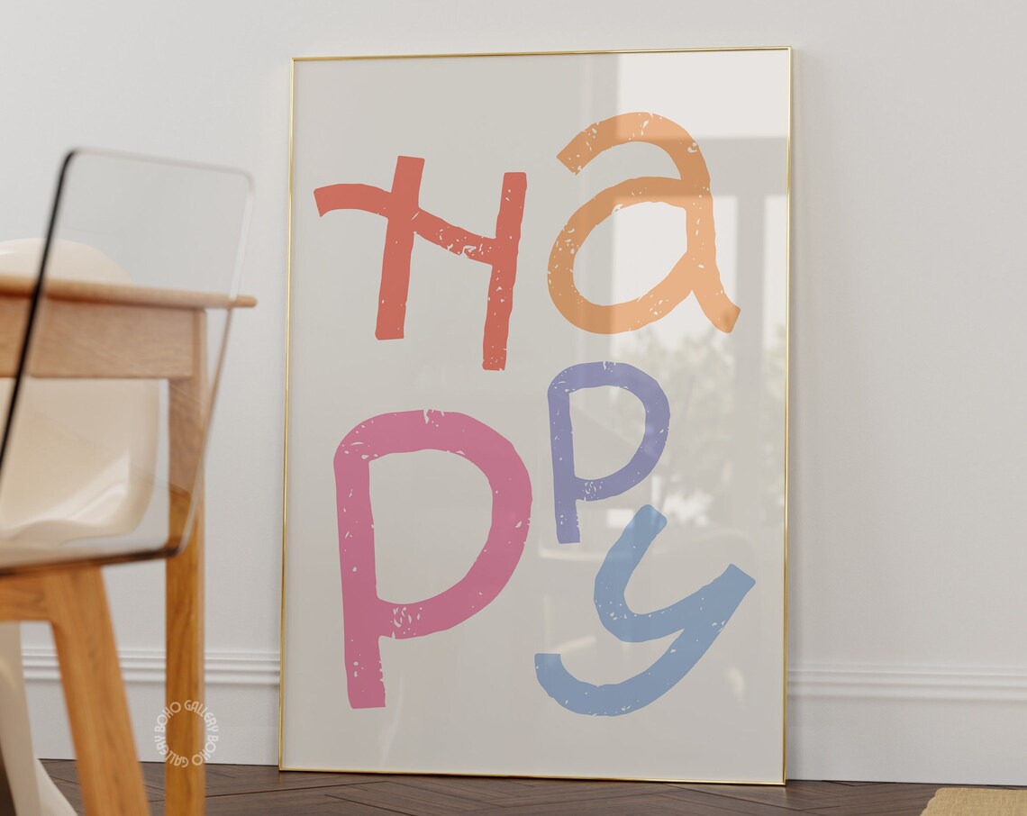 Happy Pastel Hand Lettered Word Art Colorful Nursery Gallery Poster
