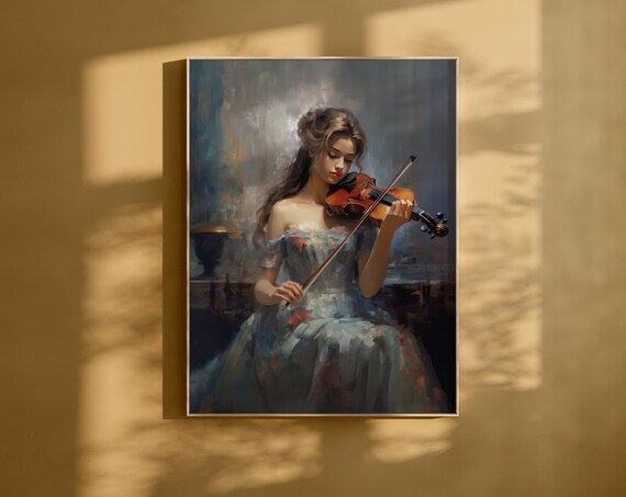 Elegant Lady Violinist in Flowing Gown Impressionist Art Poster