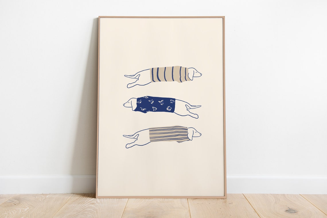 Cute Dachshunds in Knitted Sweaters Minimalist Dog Line Art Poster - Image 4