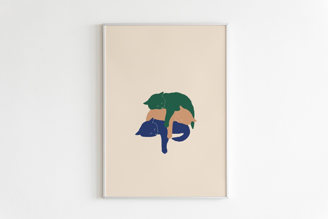 Sleepy Kitties Cute Cats Illustration Art Print - Image 3
