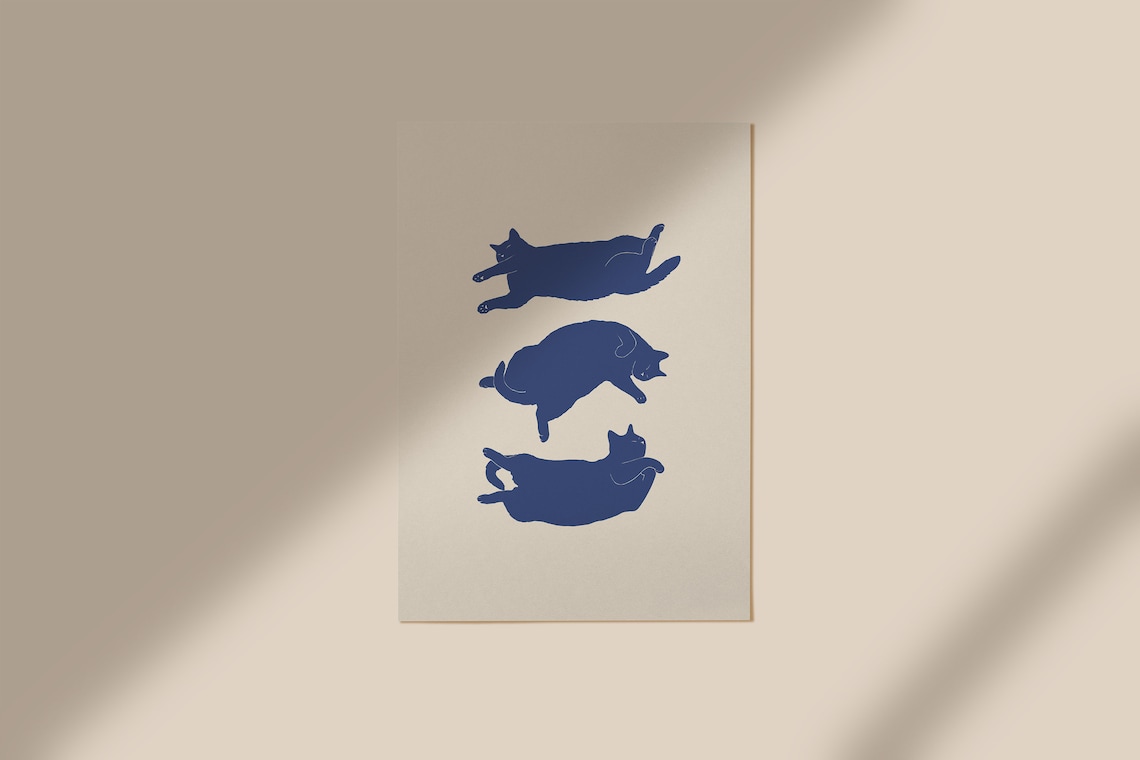 Lazy Cat Illustrated Art Print, Minimal Abstract - Image 2