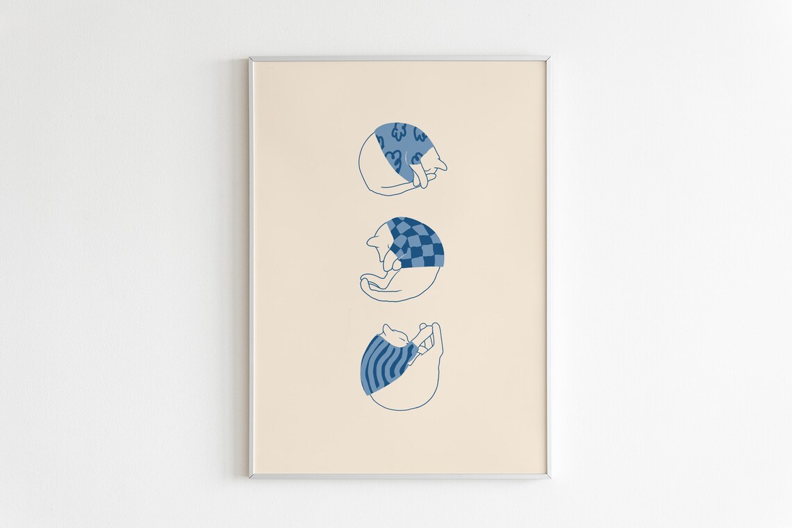 Cat Line Art Print, Cats in Sweaters Poster