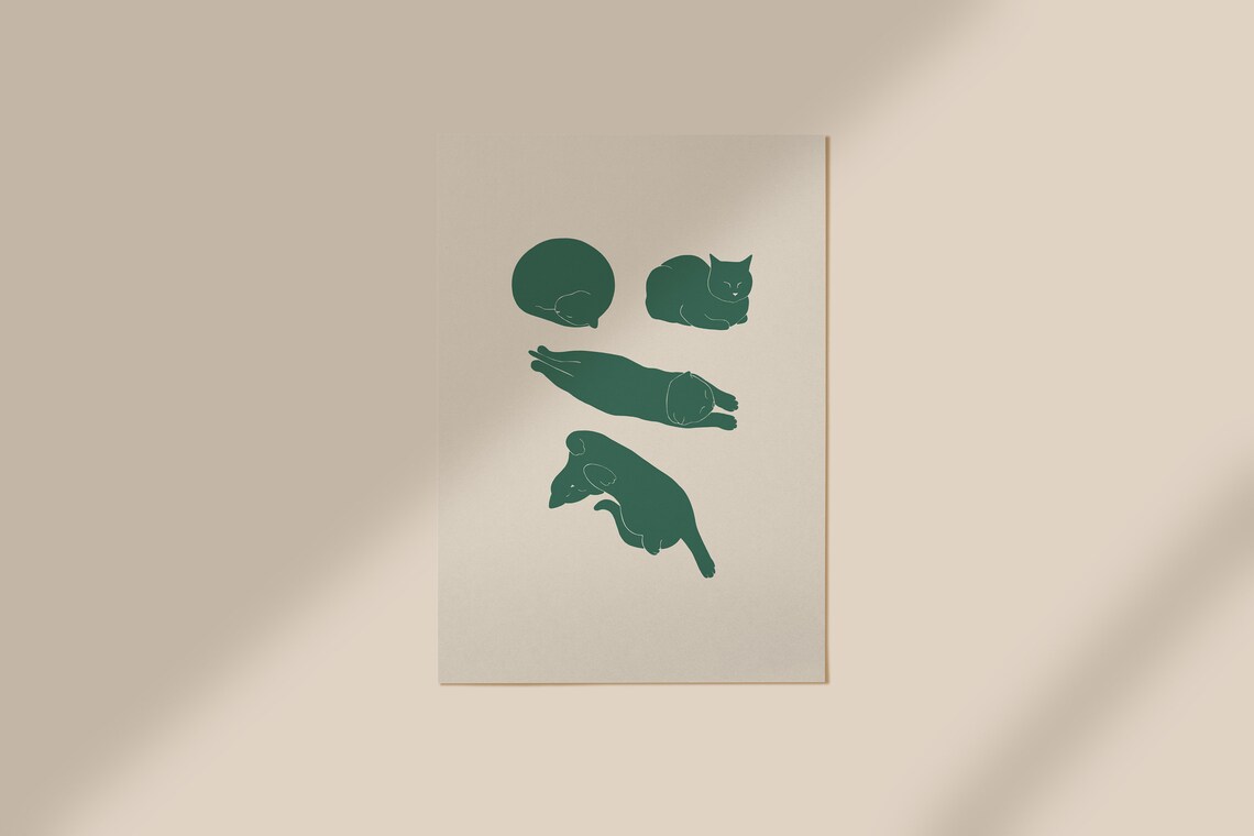 Sleeping Cat Illustrated Art Print, Cat Lover Decor - Image 2