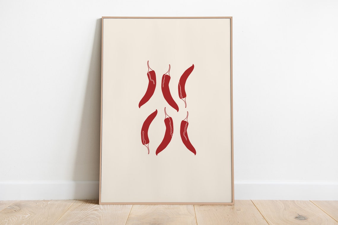 Red Chili Peppers Scatter Fiery Minimalist Spicy Kitchen Wall Art - Image 2