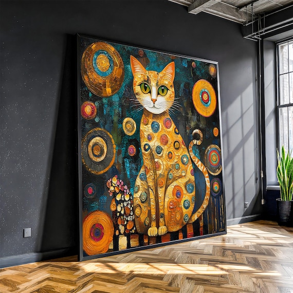 Regal Golden Klimt Inspired Cat Mosaic Circles Portrait Poster