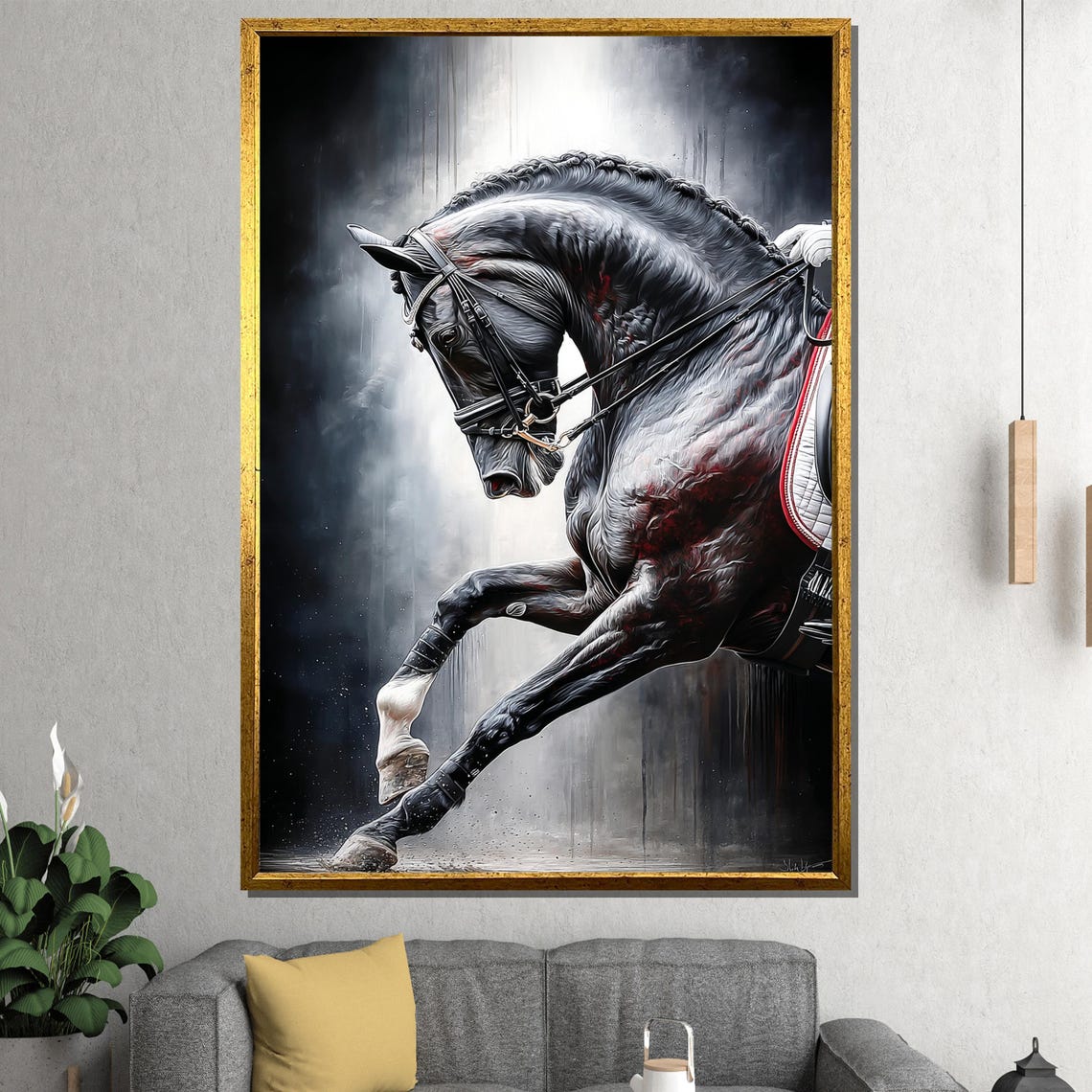 Black Horse Leaping Dramatic Dark Equestrian Fine Art Poster - Image 4