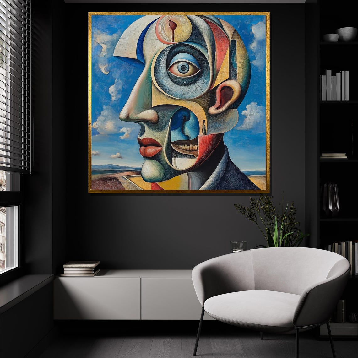 Surreal Abstract Face Portrait Cubist Style Blue Sky Art Poster - Image 4