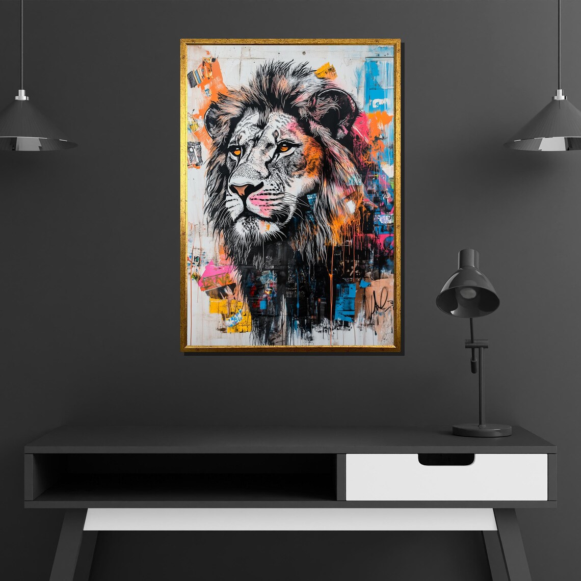 Graffiti Lion Portrait Detailed Sketch Urban Street Art Poster - Image 2