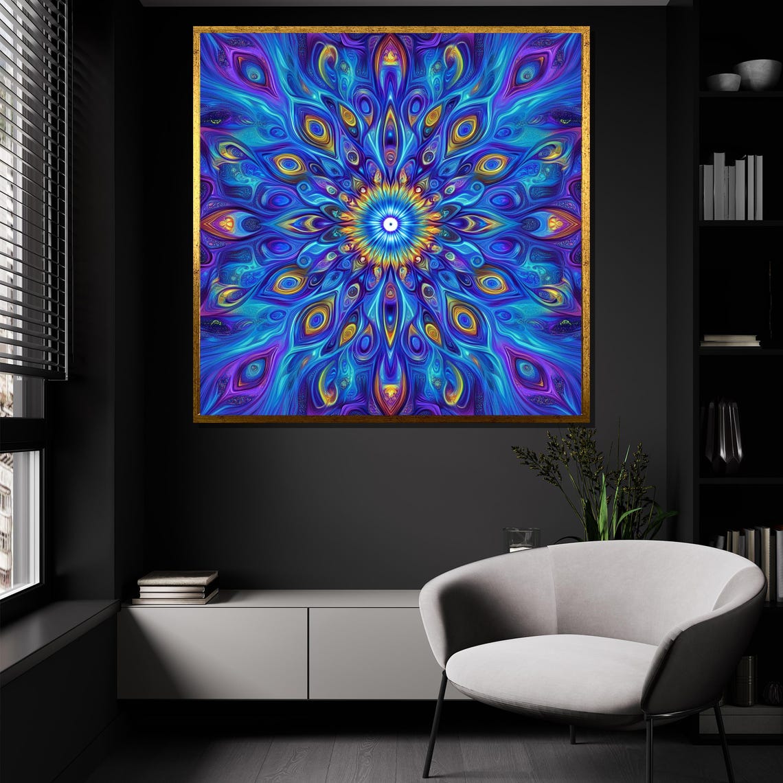 Blue And Purple Kaleidoscope Mandala Psychedelic Vision Art Poster - Image 3