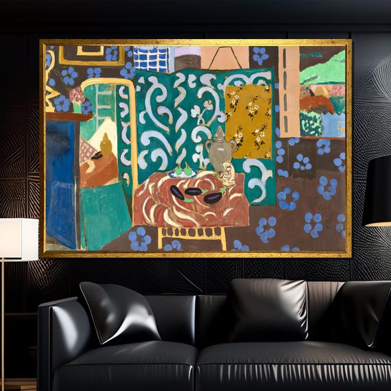 Henri Matisse Inspired Boho Wall Art Canvas Painting Ready To Hang Gift For Mid Century Decor With Vibrant Tapestry