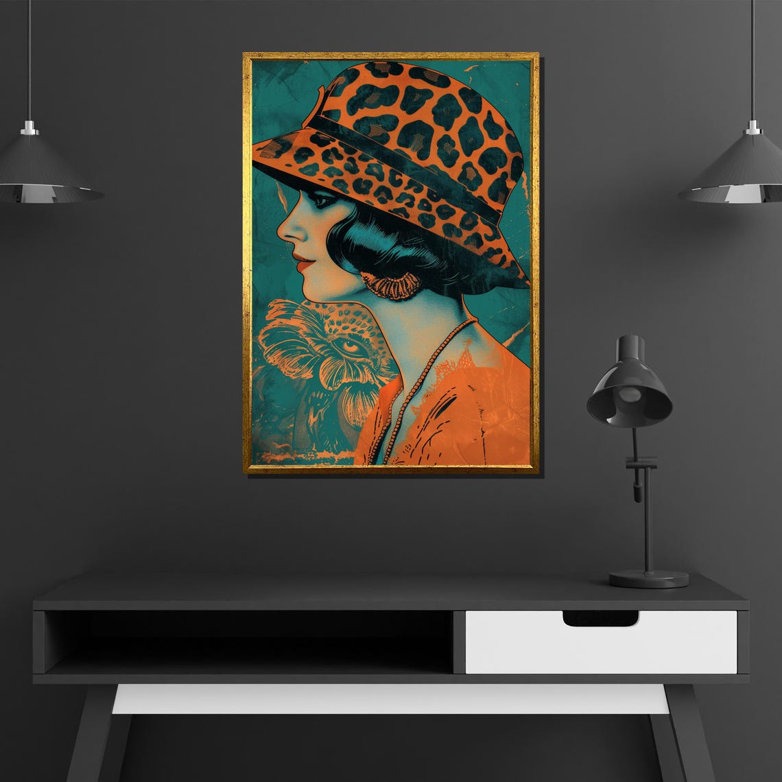 Retro Woman With Leopard Pattern Hat Bold Vintage 1920s Style Poster - Image 4