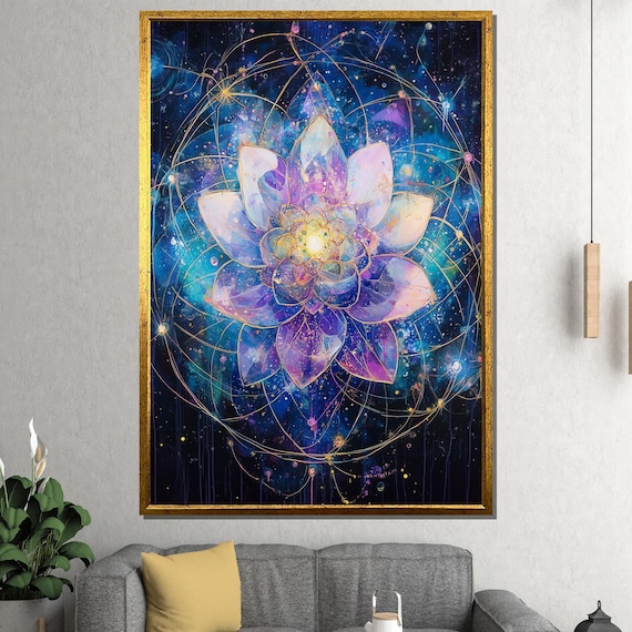 Cosmic Lotus Flower Galaxy Gold Lines Spiritual Bloom Poster
