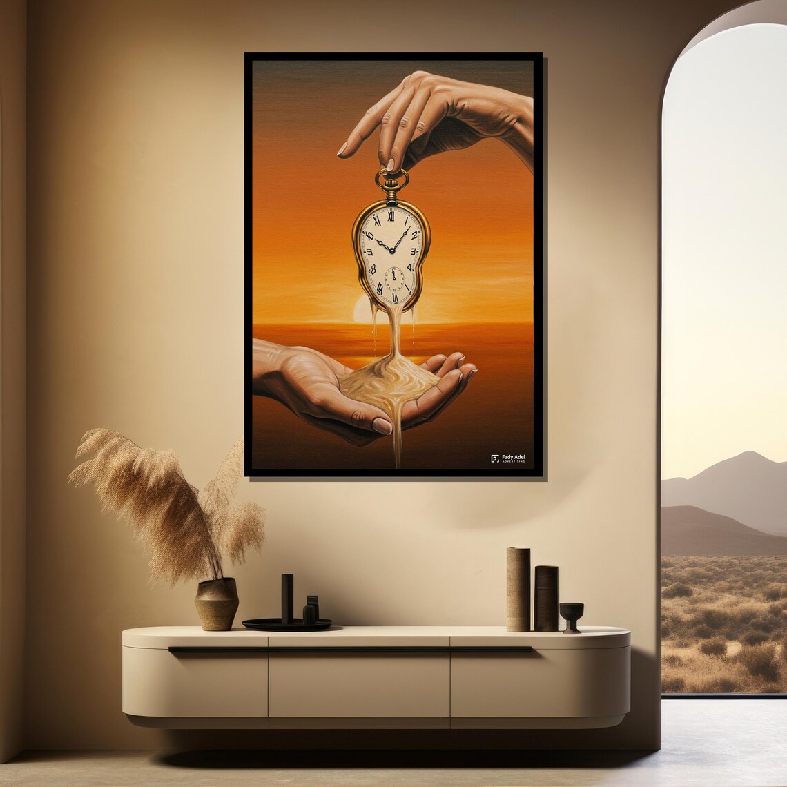 Salvador Dali Inspired Melting Clock Sunset Surreal Time Art Poster - Image 3
