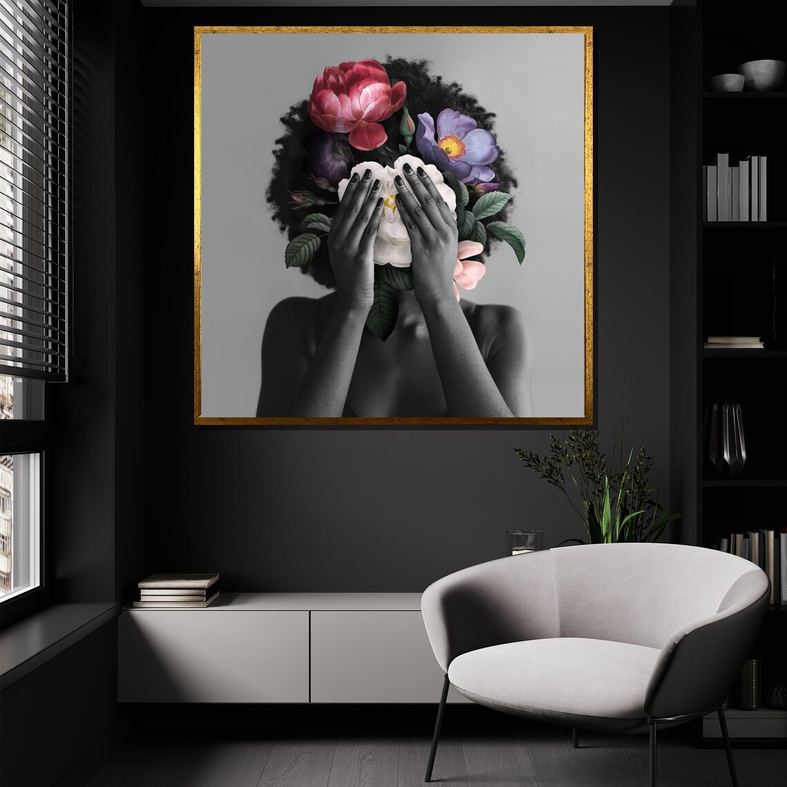 Afro Woman Floral Face Hidden Blooms Bold Botanical Portrait Poster - Image 4