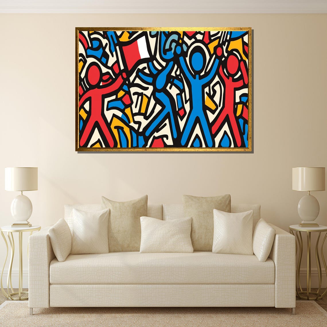 Keith Haring Inspired Marching Protest Crowd Red Flag Pop Poster - Image 2