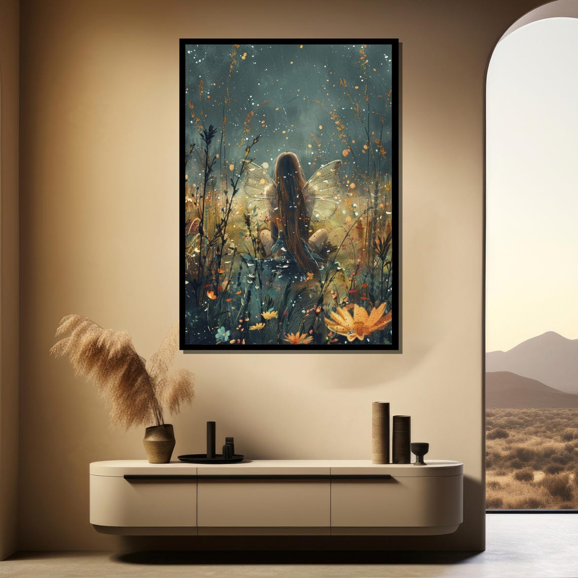 Fairy Sitting In Magical Forest Dreamy Fantasy Sparkle Night Poster - Image 3