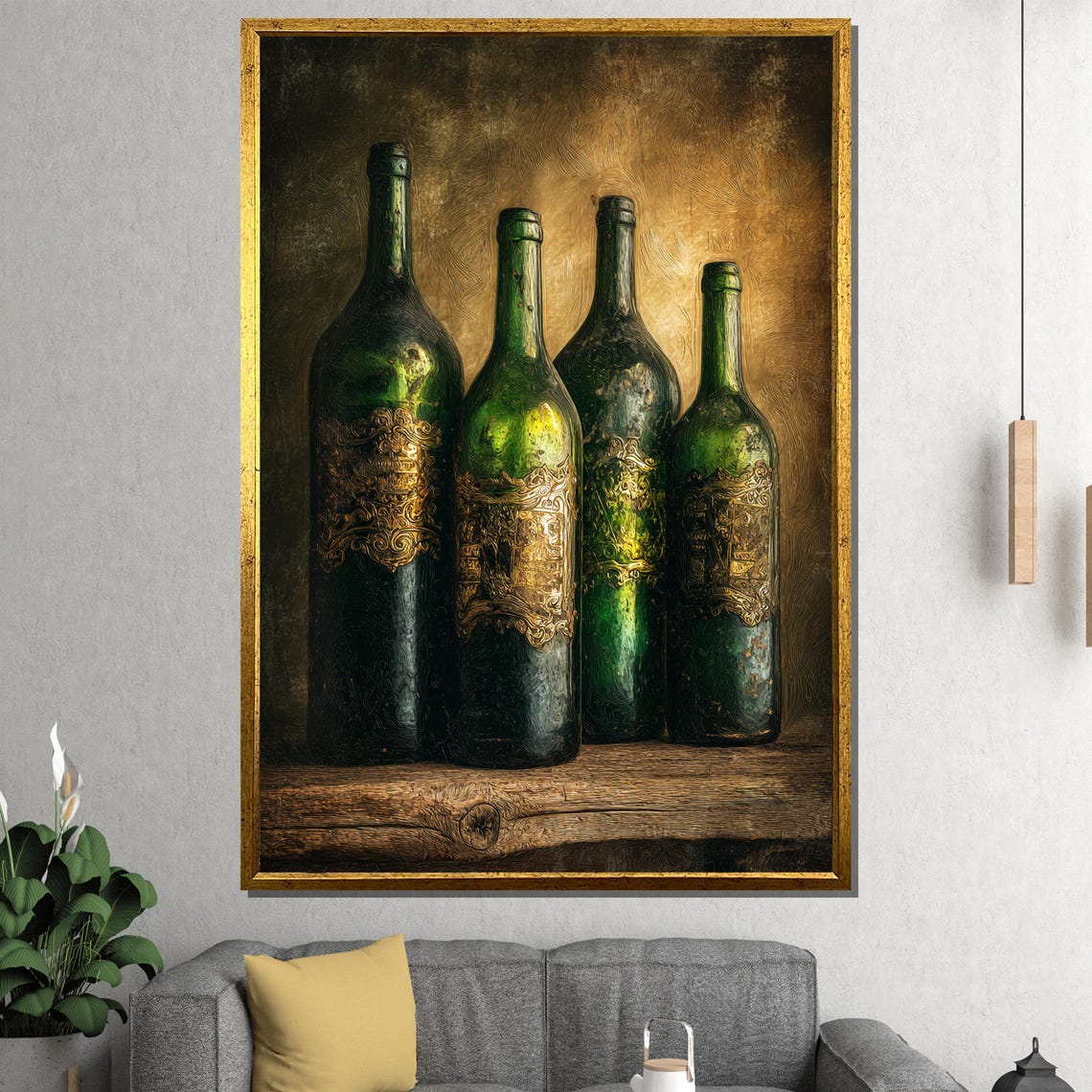 Antique Green Wine Bottles Rustic Cellar Vintage Still Life Poster