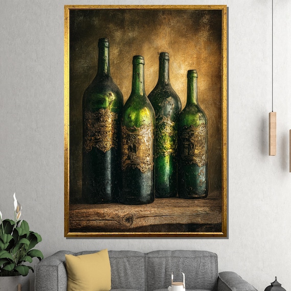 Antique Green Wine Bottles Rustic Cellar Vintage Still Life Poster
