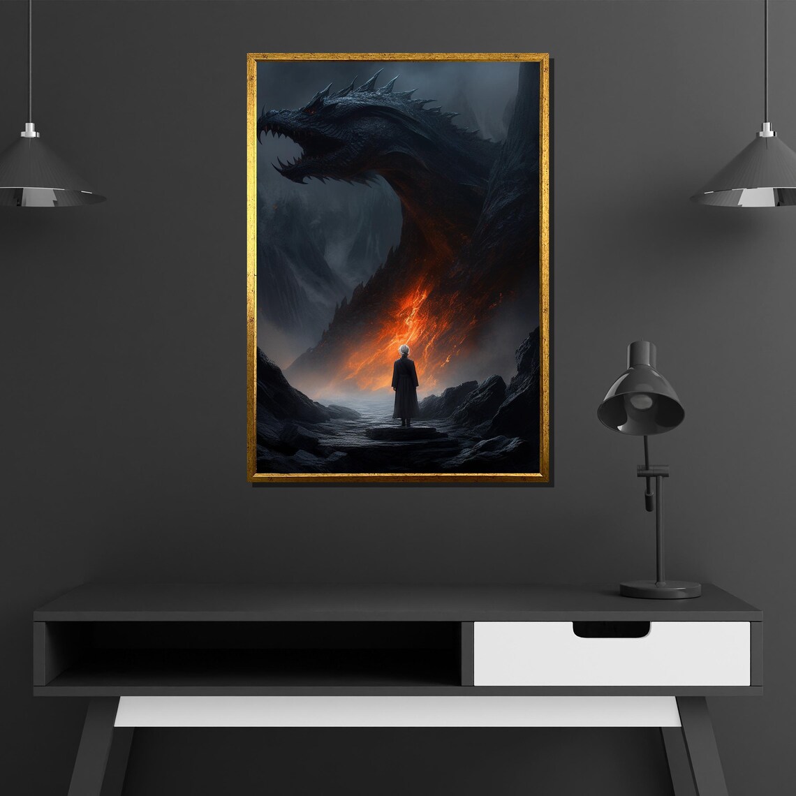Epic Dragon Encounter, Mystical Fantasy Art Print - Image 2