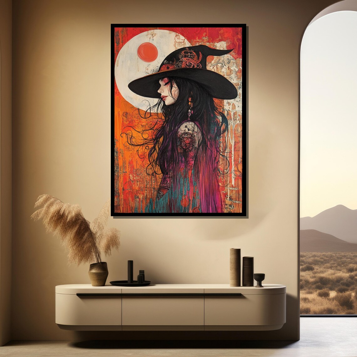 Mystical Witch Woman Gothic Fantasy Orange Moon Dark Painting Poster - Image 3