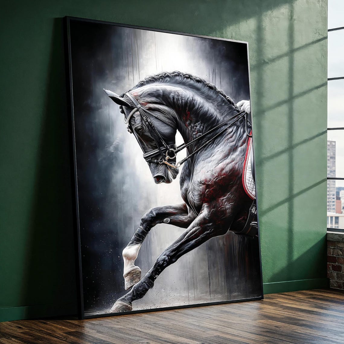 Black Horse Leaping Dramatic Dark Equestrian Fine Art Poster