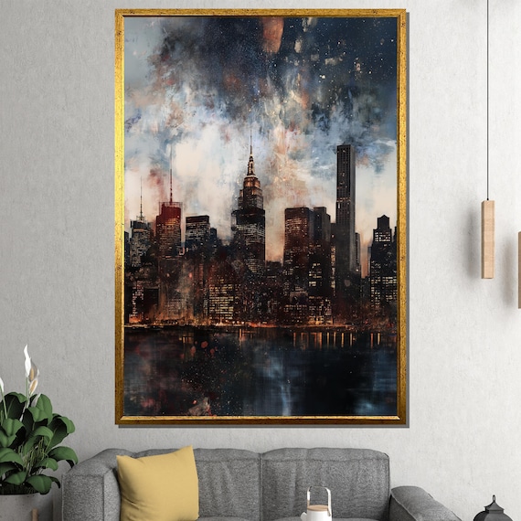 Manhattan Skyline Night Empire State Starry City Lights Poster