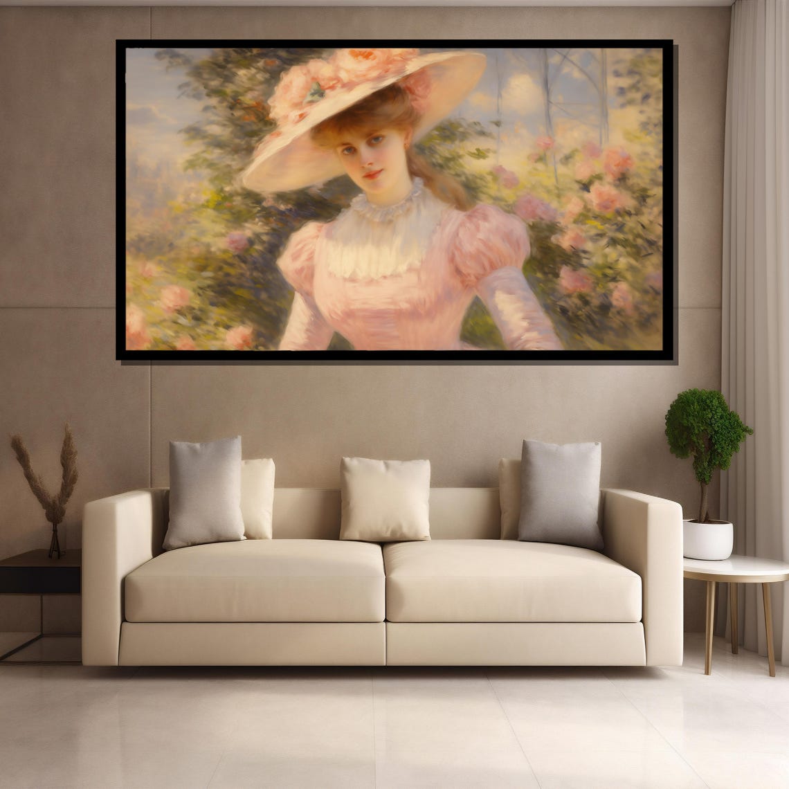Edwardian Lady in Blush Pink Dress Blooming Garden Portrait Poster - Image 3