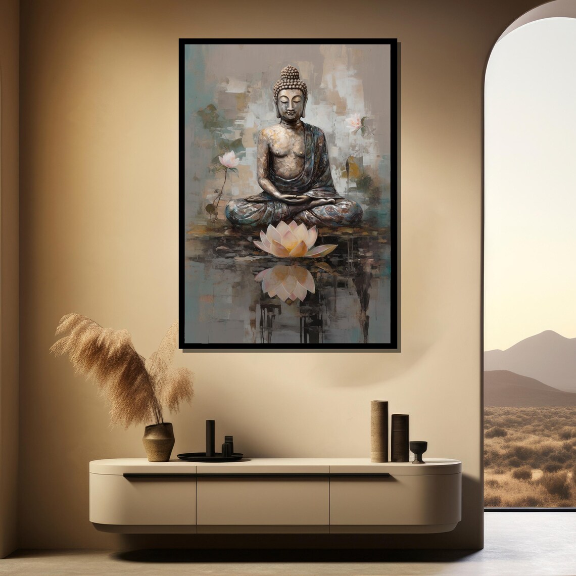 Meditating Buddha Lotus Flower Zen Spiritual Calm Oil Painting Poster - Image 2